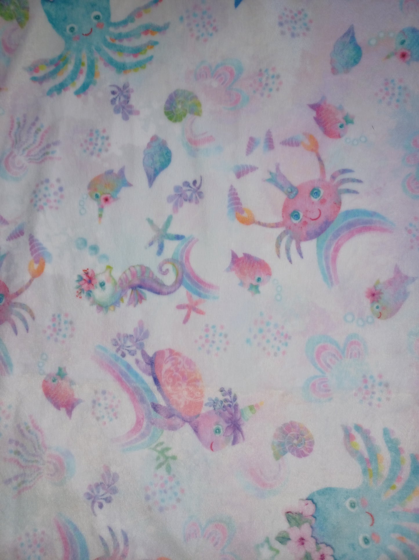 30x36 Sea life printed Minky on amethyst dimple dot
