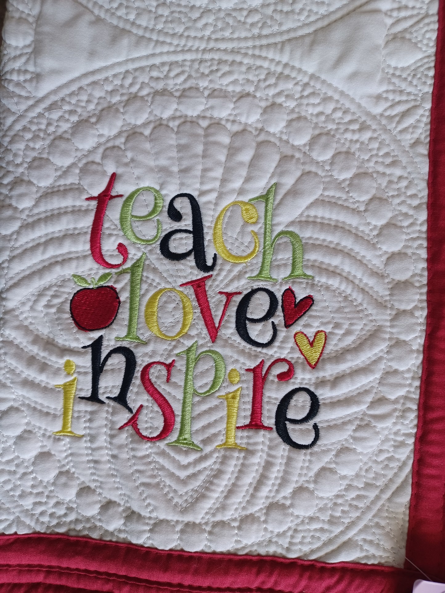 36x45 teach love inspire embroidered heirloom quilt