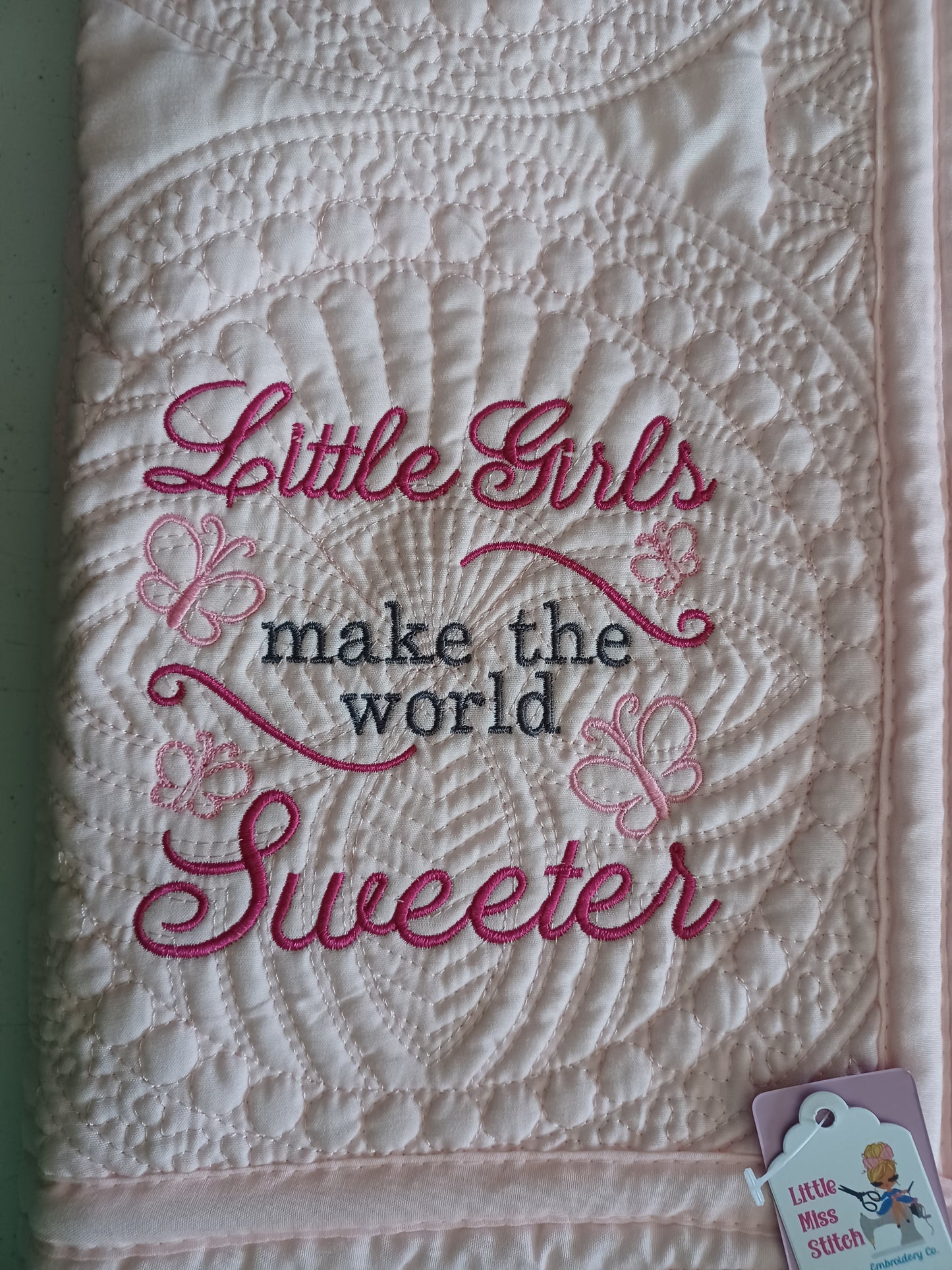 36x45 girls world embroidered heirloom quilt