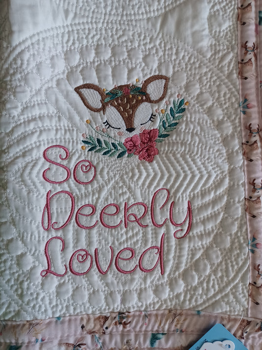 36x45 deerly loved embroidered heirloom quilt