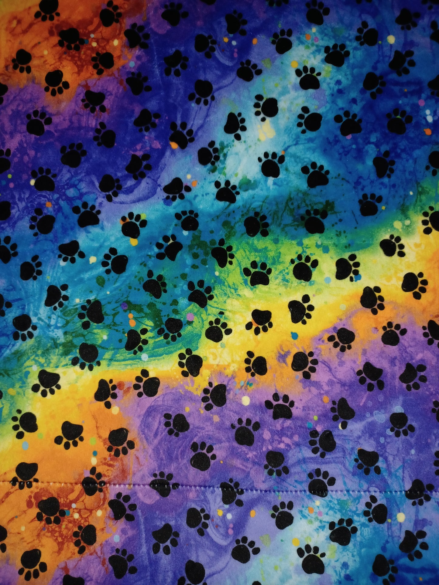 28x36 rainbow paw print minky on emerald embossed paws