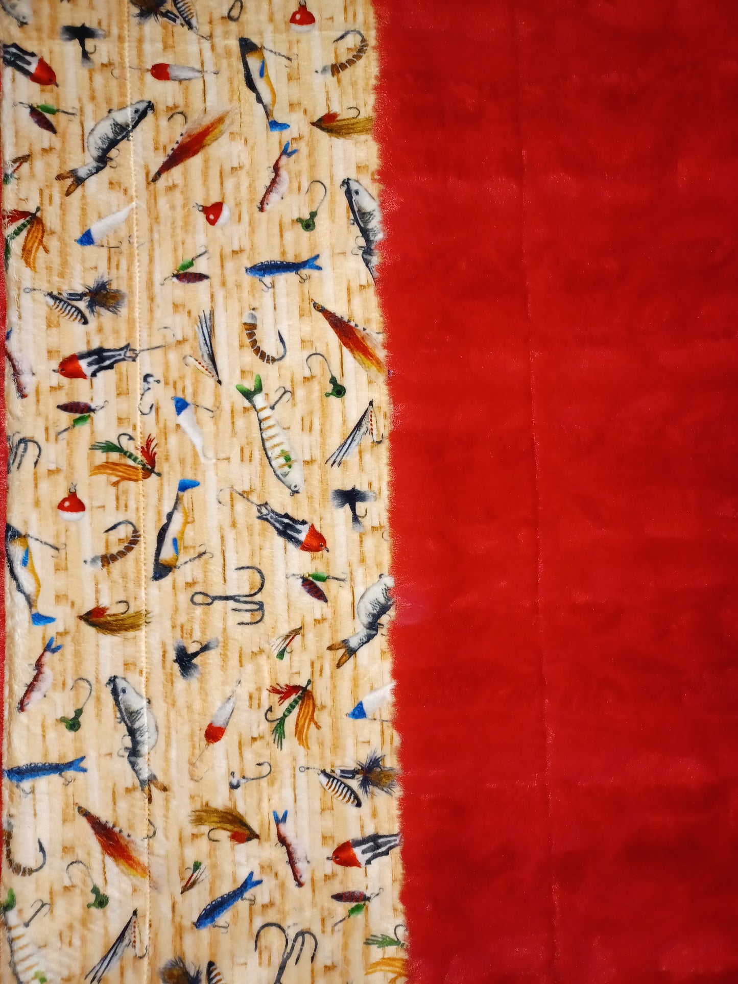 60x46 fishing lures print minky on red bella
