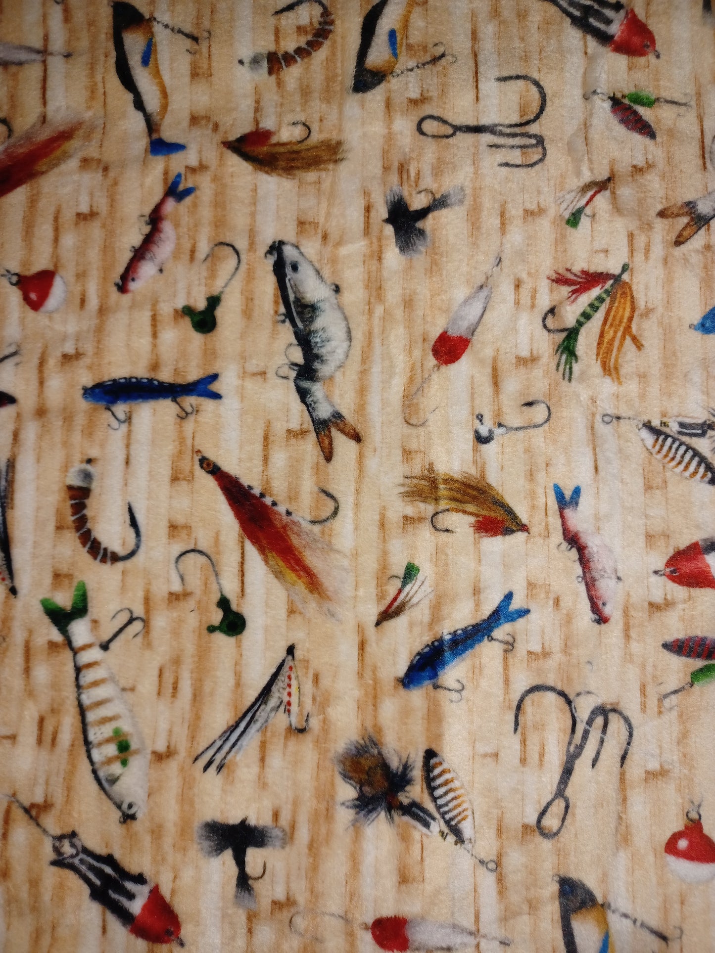 60x46 fishing lures print minky on red bella