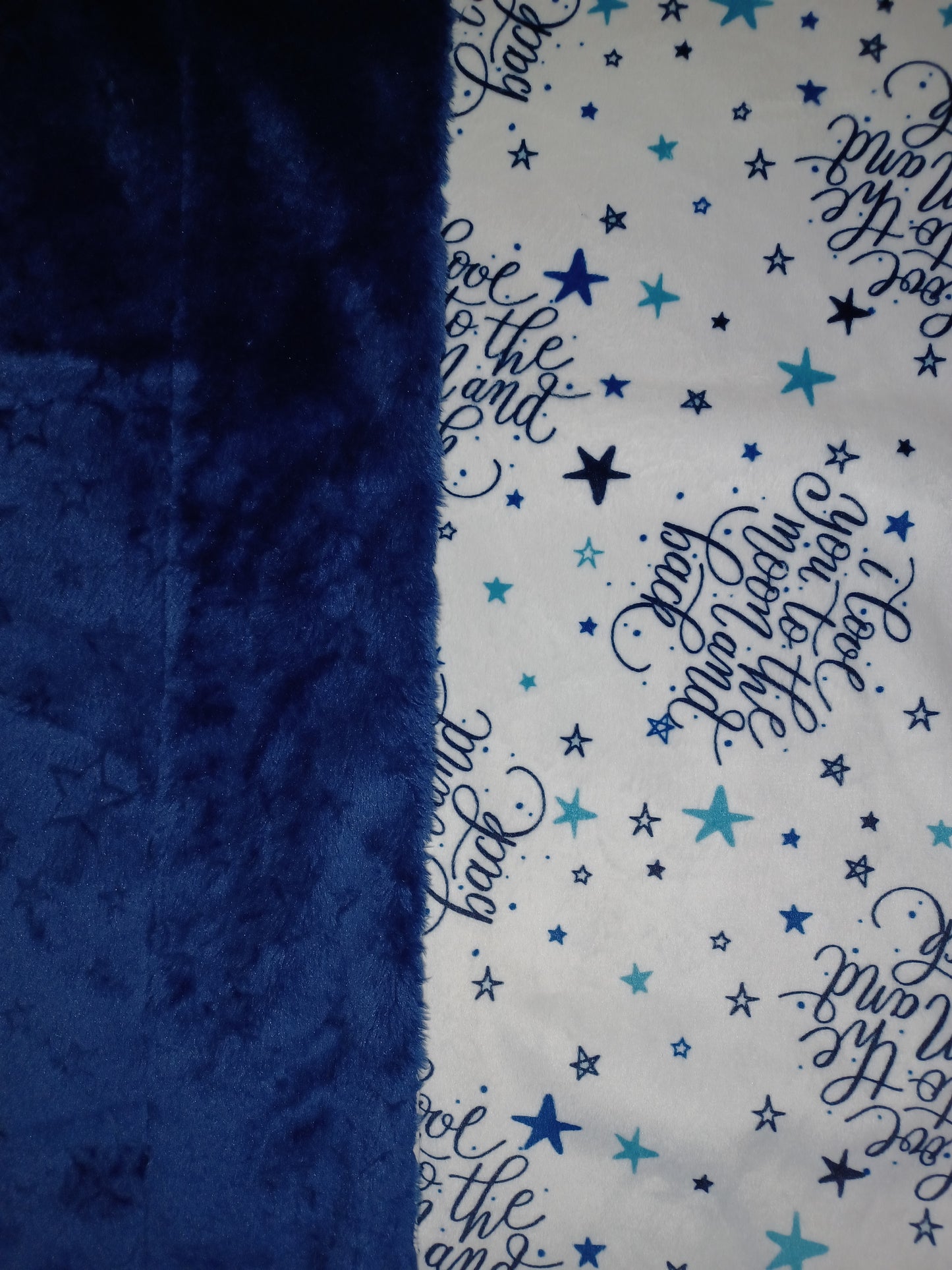 29x38 love you too the moon print on navy embossed stars