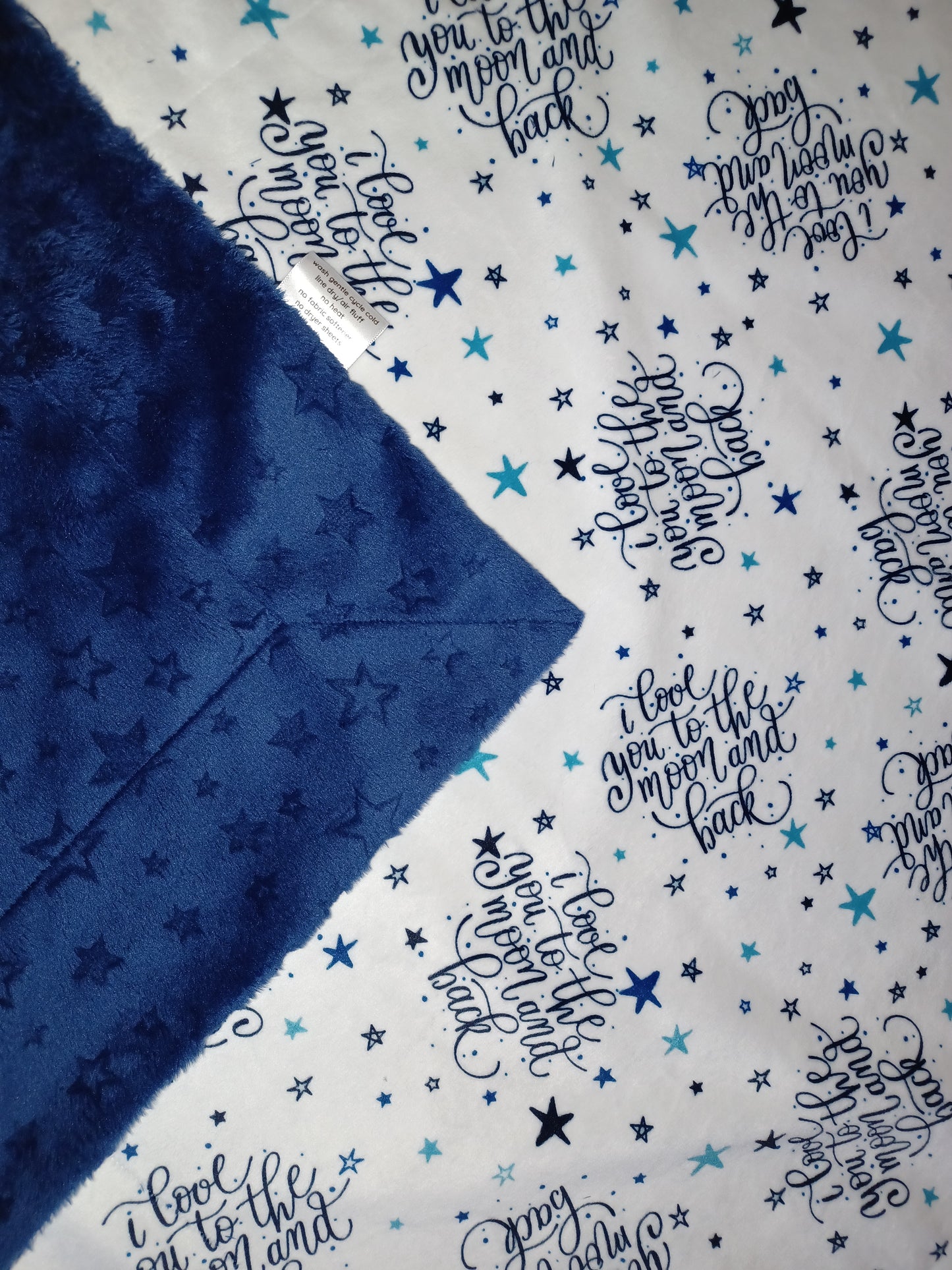 29x38 love you too the moon print on navy embossed stars