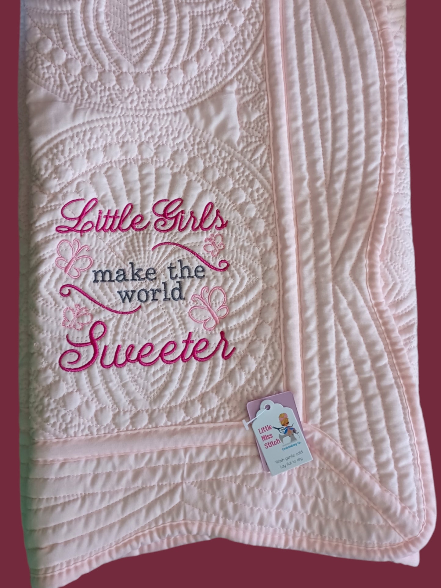 36x45 girls world embroidered heirloom quilt