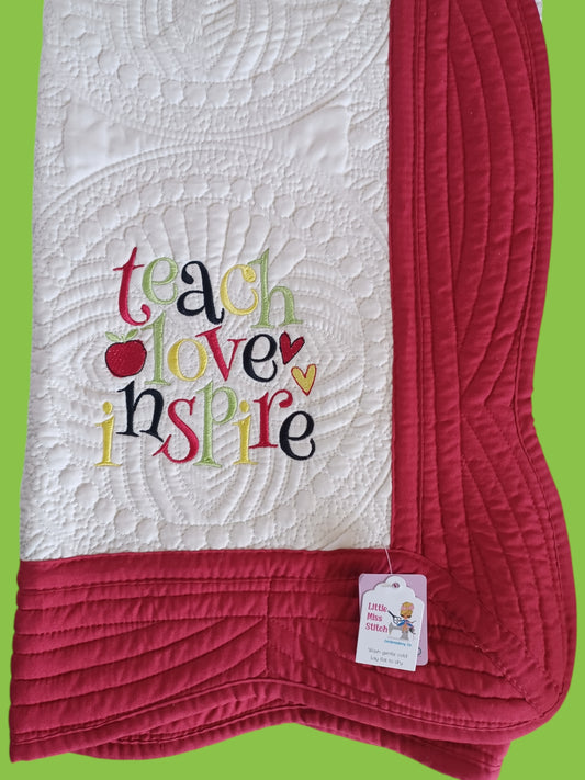 36x45 teach love inspire embroidered heirloom quilt