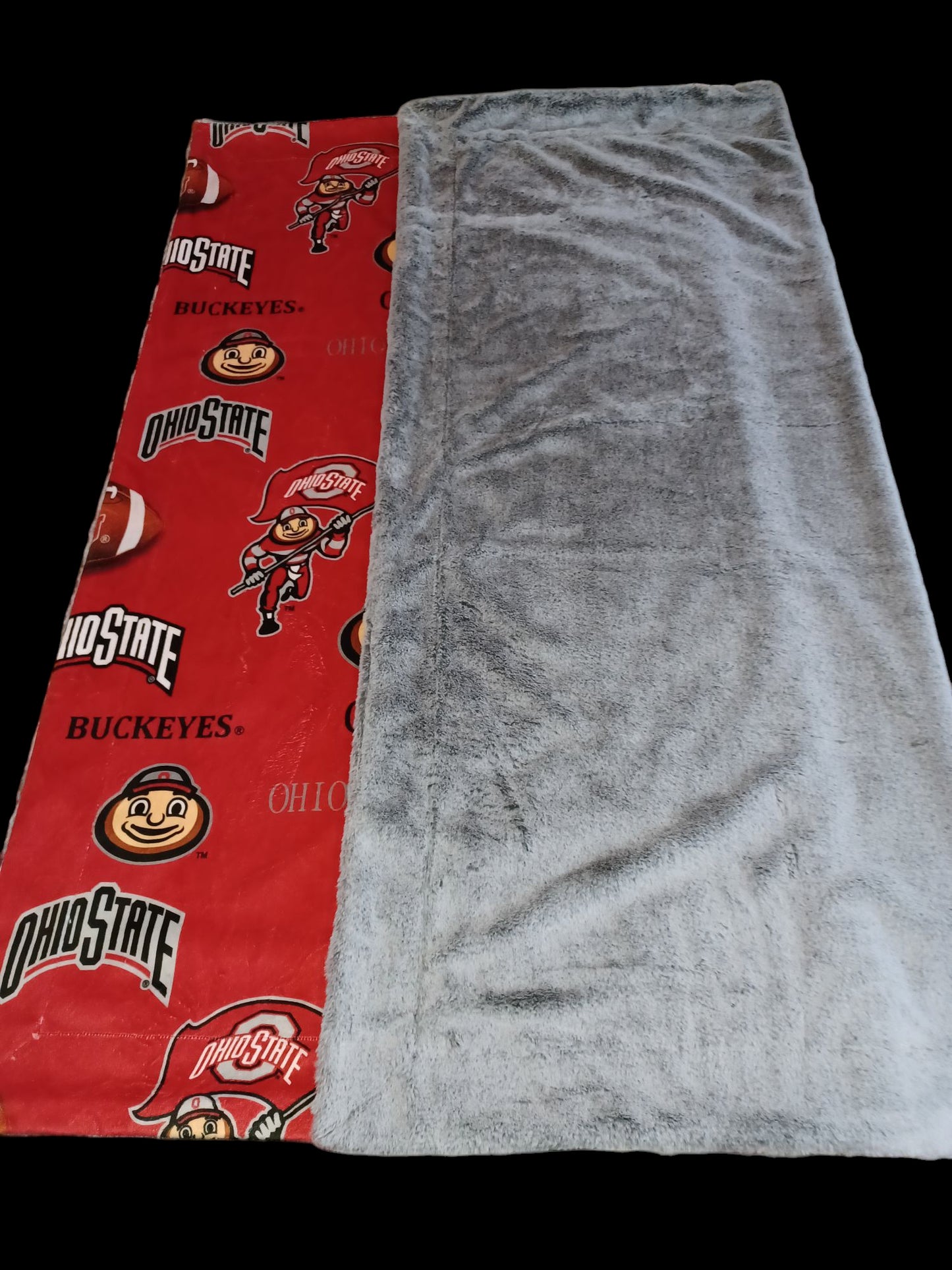 60x55 collegiate football printed Minky on silver glazed frost