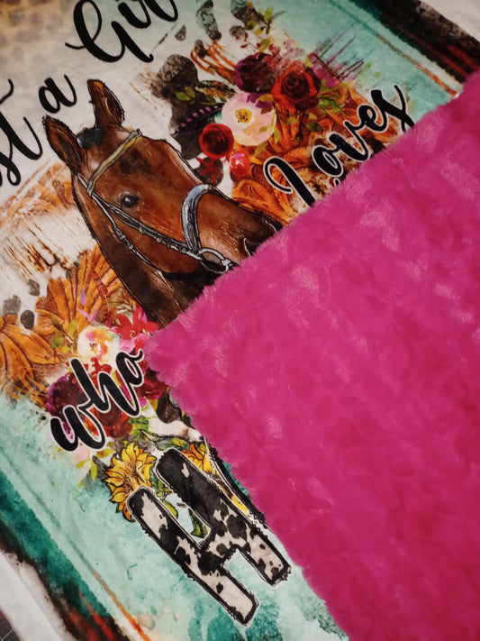 36x60 horse print minky on bright rose Malibu