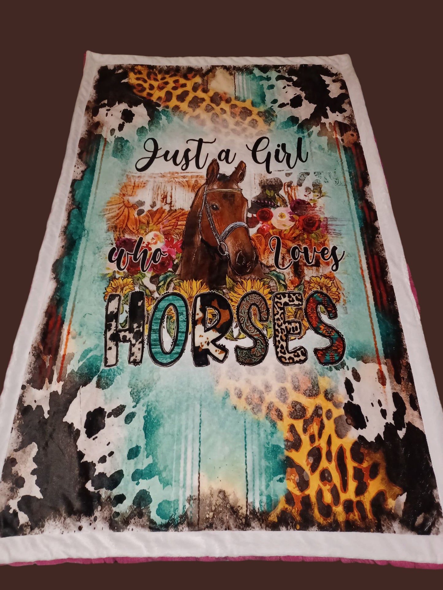 36x60 horse print minky on bright rose Malibu