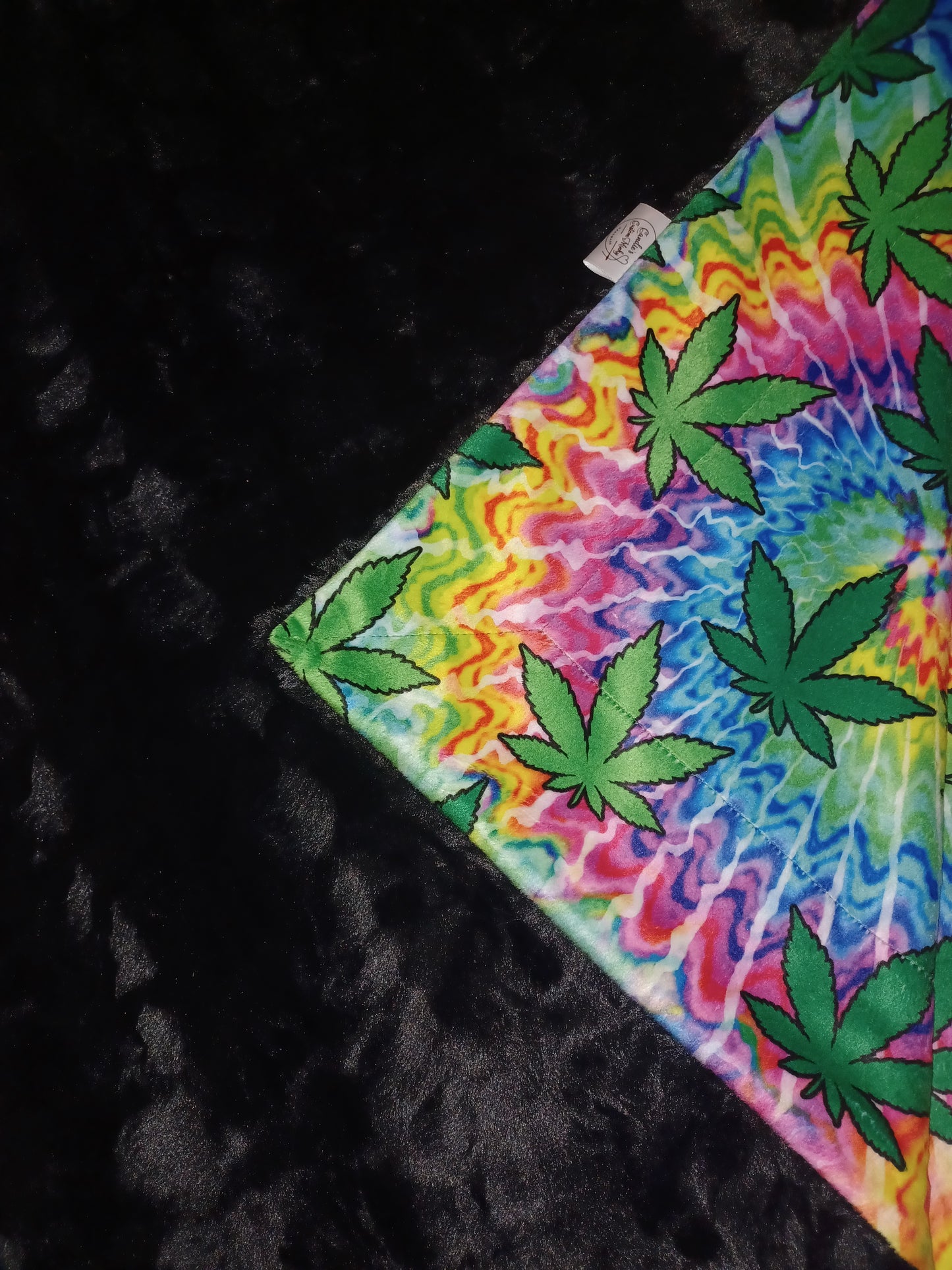 54x70 herb printed minky on black malibu