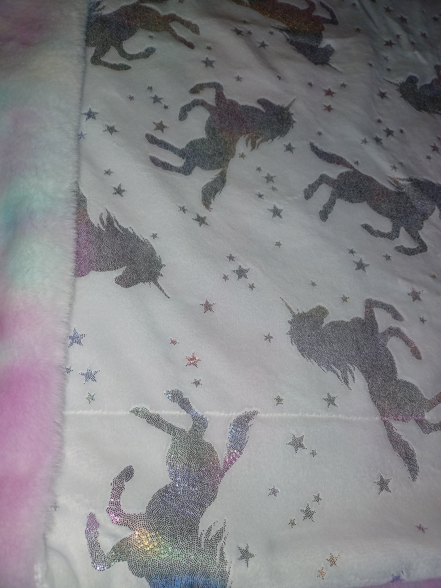 60x78 iridescent unicorn embossed on cotton candy rabbit