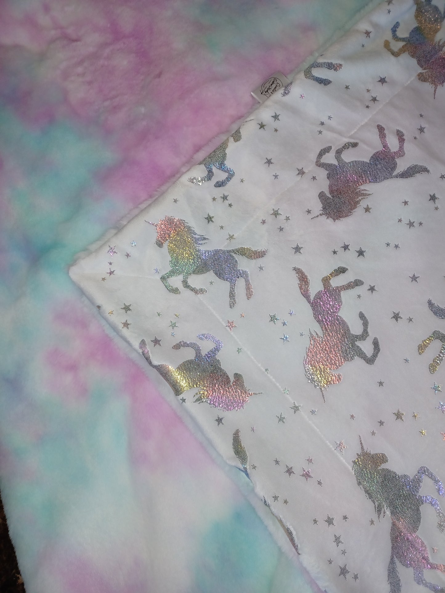 60x78 iridescent unicorn embossed on cotton candy rabbit