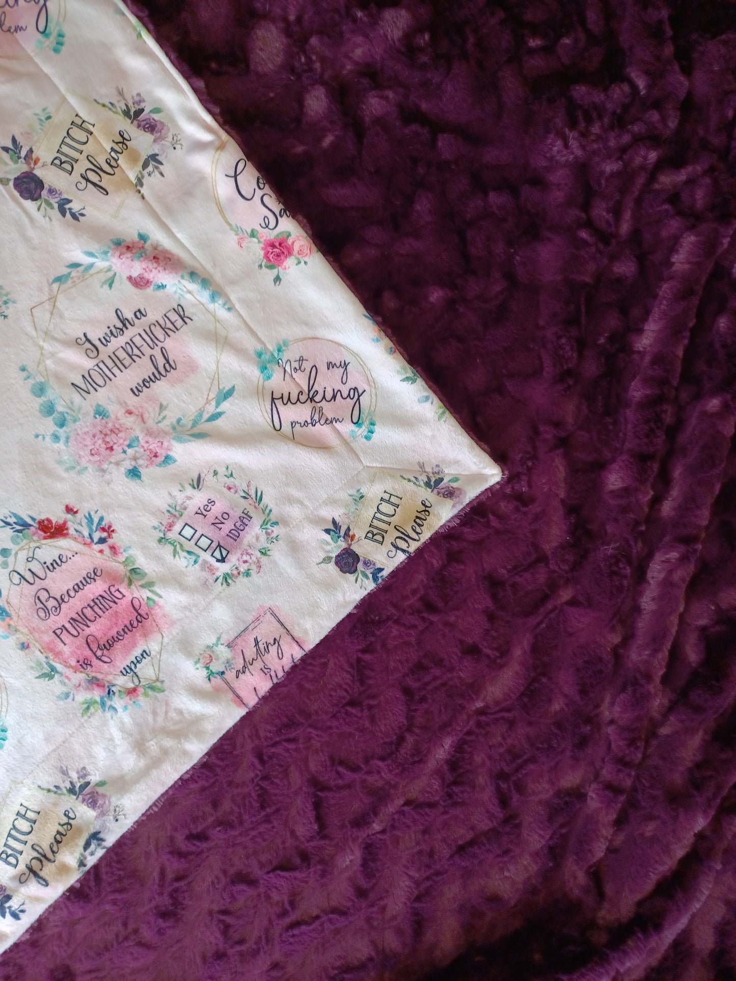 60x72 sarcastic mom print on red violet Bella