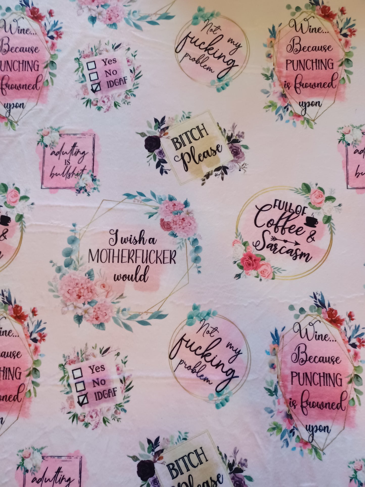 60x72 sarcastic mom print on red violet Bella