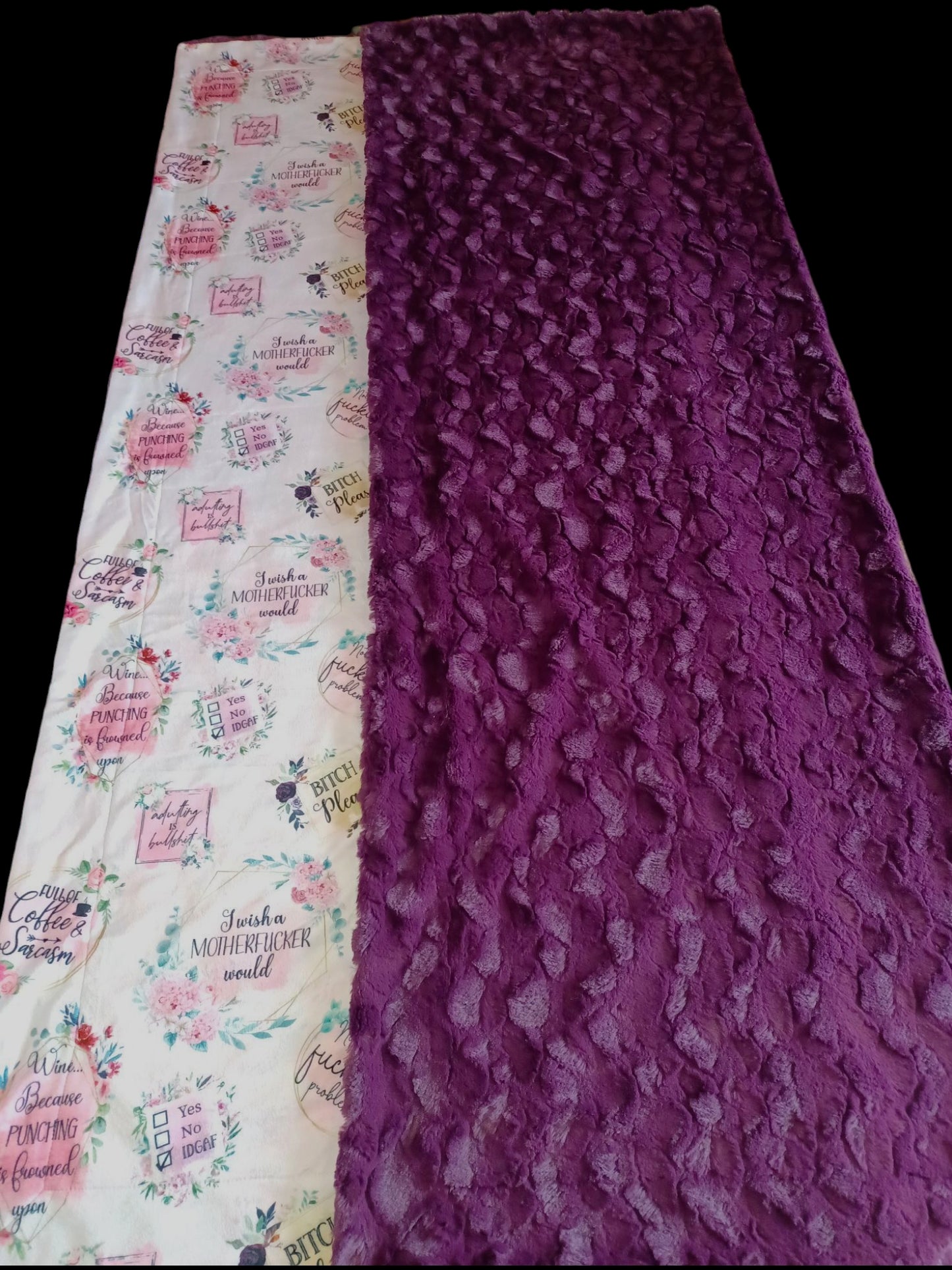 60x72 sarcastic mom print on red violet Bella